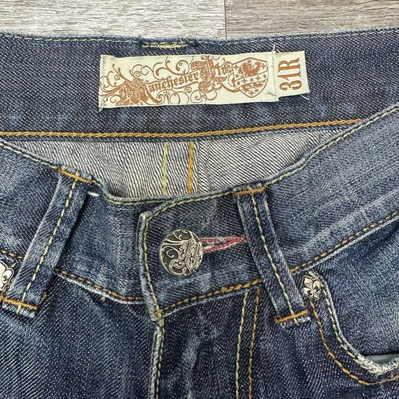 Vintage Y2K Manchester Ltd. Blue‎ Mens 31 Raw Edge Whiskered Denim Jean Shorts - Picture 3 of 10
